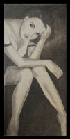 "Belle" Bitume de judée et mine de plomb sur toile de Lin brut Format 1M x 50 cm .